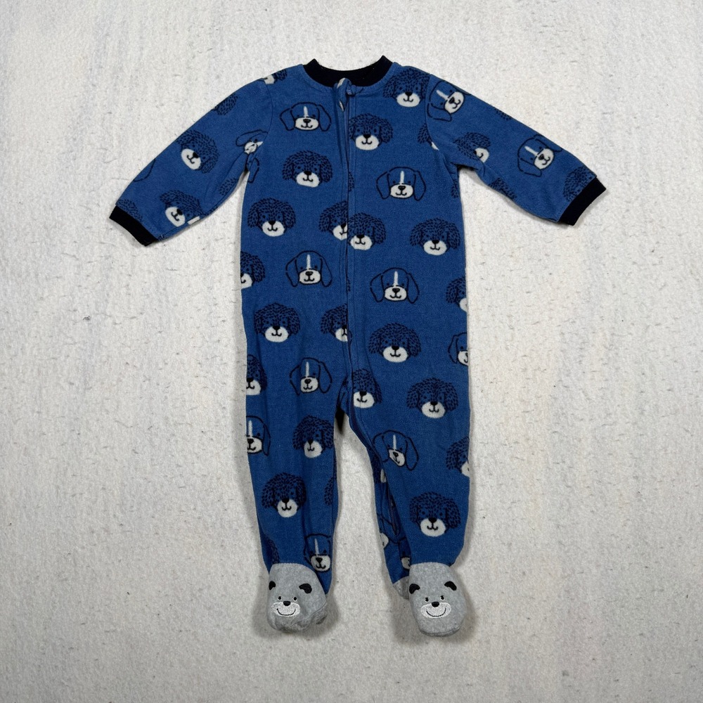 Little Me Baby Boys Blue Dog Fleece Footed Pajamas Sleeper 9 Months